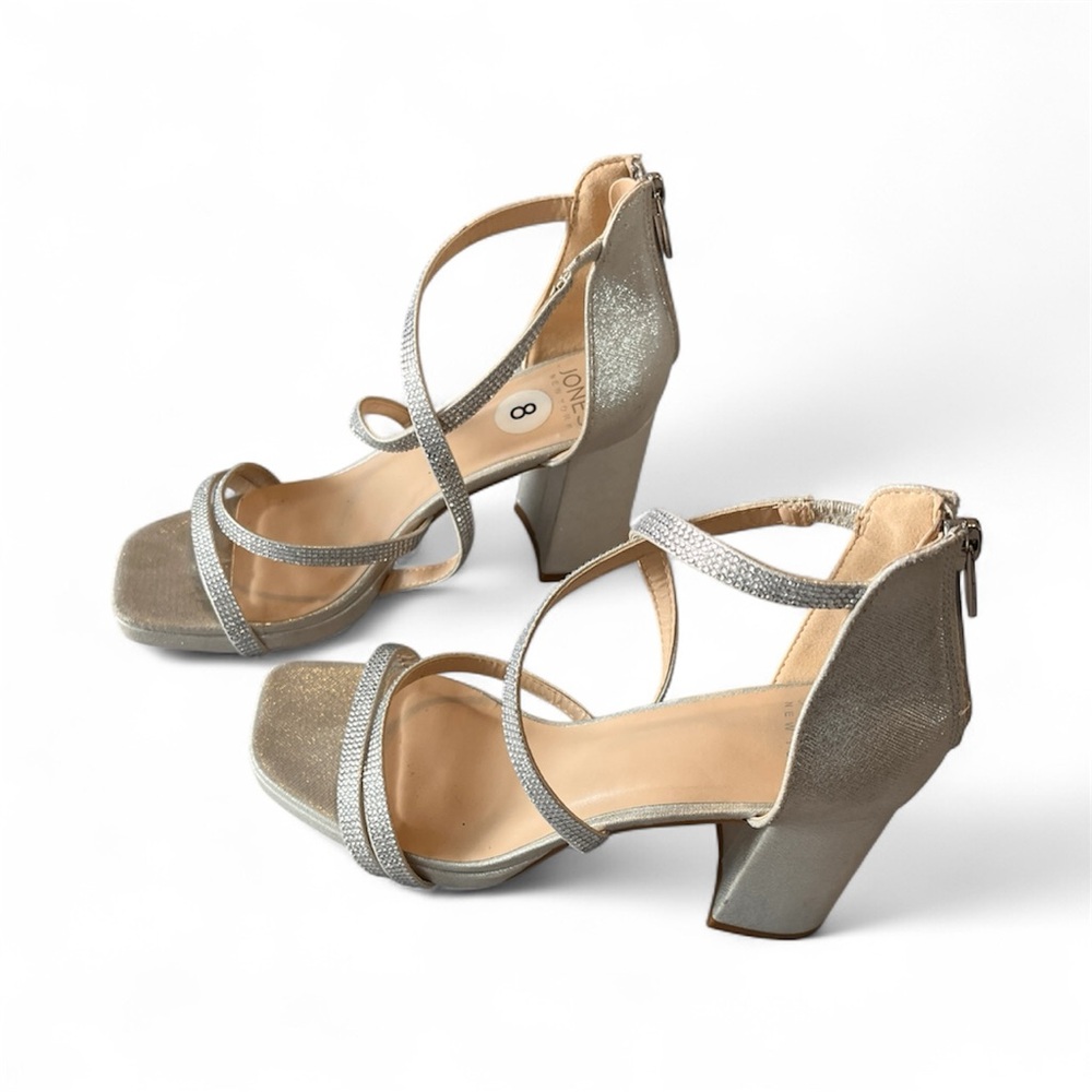 Jones New York Shimmering Silver Block Heels
